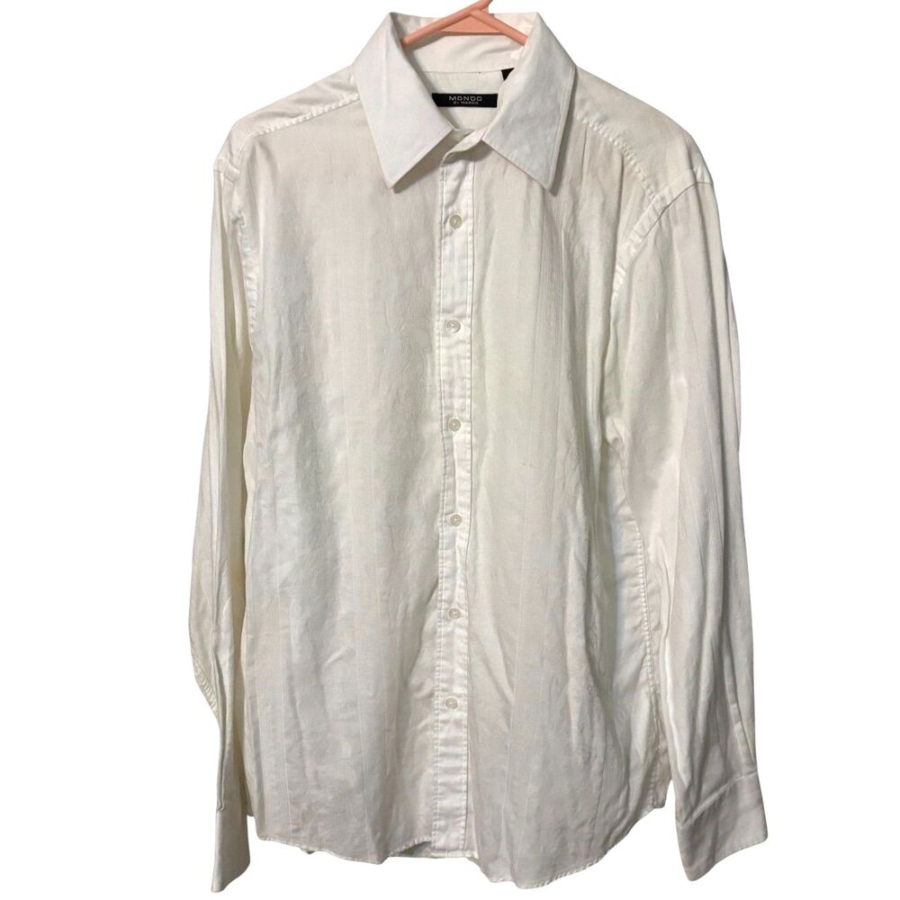 Mondo Di Marco Men's White Paisley Jacquard Button Front Dress Shirt Large